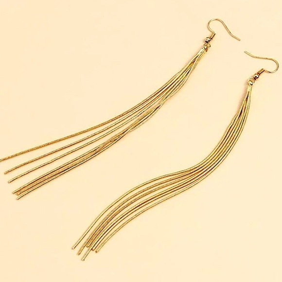 Gold Plated Tassel Drop Dangle Earrings - Picture 1 of 5